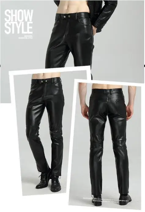 Осенне-зимние кожаные штаны мужские повседневные Lederhose Chaparejos мужские s персонализированные мотоциклетные простроченные брюки из искусственной кожи Мужские штаны