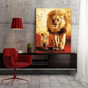 

DIY colorings pictures by numbers with Simba lion king animation picture drawing Relief painting by numbers framed Home