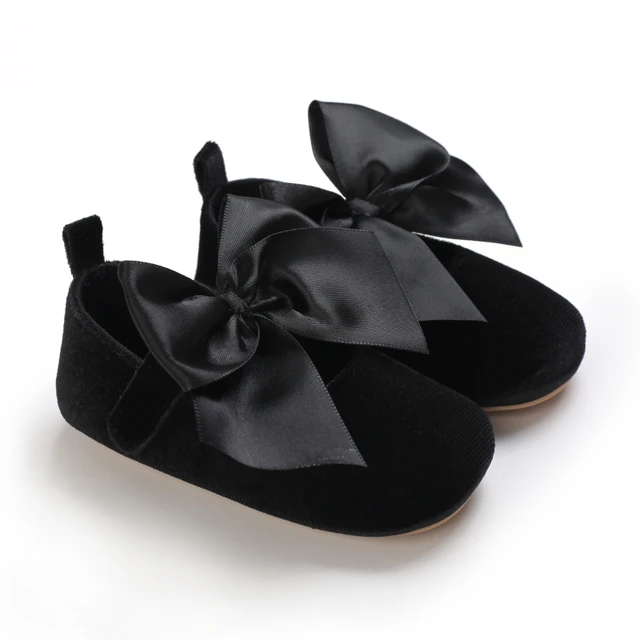 Infant Newborn Baby Girls Princess Non-Slip Floral Border Shoes Toddler Baby Soft PU Leather Prewalker Shoes Solid First Walkers B289 Black