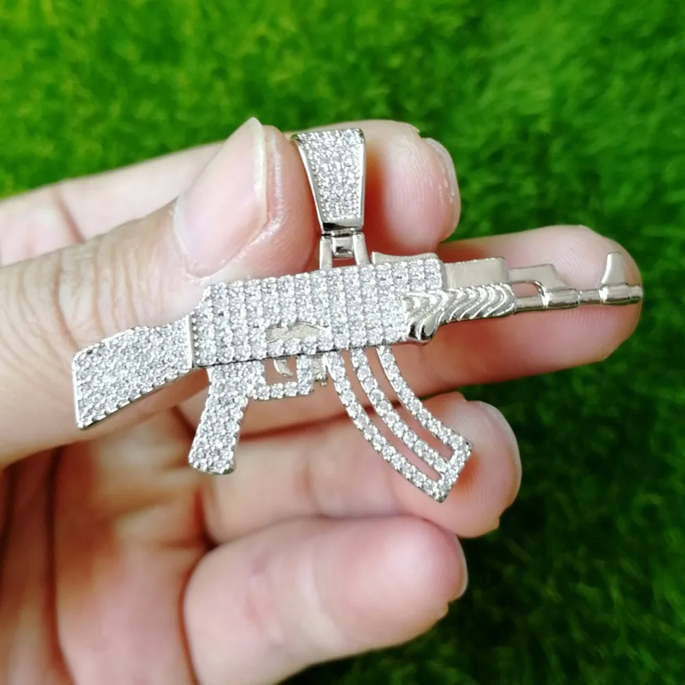 Хип-хоп шикарное мужское ожерелье, латунное AAA+ CZ подвеска в форме пистолета, ювелирное изделие, подарок CN174