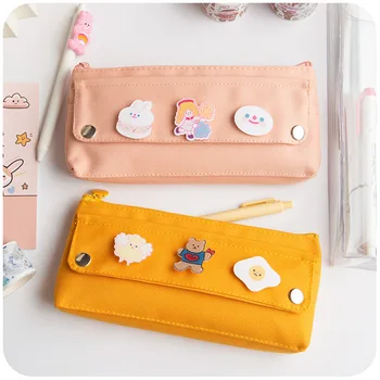 

Pure Color Canvas Zipper Bag Cute DIY Pencil Pouch Gift 21*11cm