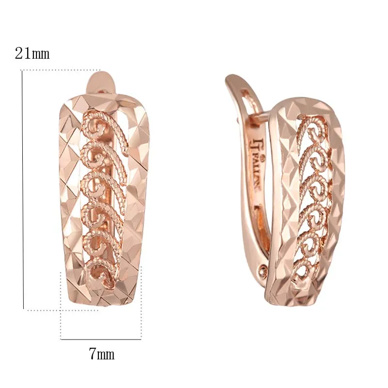 Квадратные резные серьги для женщин 585 цвета розового золота медные серьги - Окраска металла: ER0154