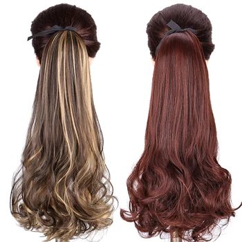 

MUMUPI Brown Black Hair ponytail Extensions Heat Resistant Synthetic Ponytail Hair Extensions Drawstring Ponytail