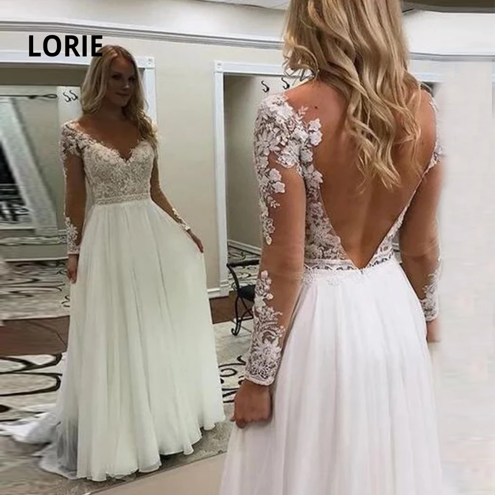 Шифоновые пляжные свадебные платья LORIE 2021 кружевные принцессы с V образным