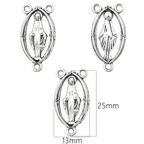 Antique Silver Metal Jesus Mother Mary Charm Pendants Connector for DIY Rosary Necklace Earring Tassel Jewelry Making