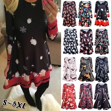 4XL 5XL Large Size Dress Casual Printed Cartoon Christmas Dress Autumn Winter Long Sleeve A-line Dress Plus Size Women Clothing