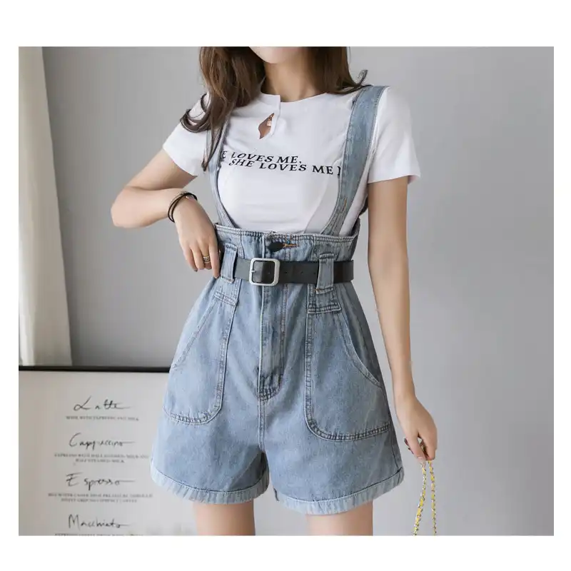 waist belt denim jumpsuit