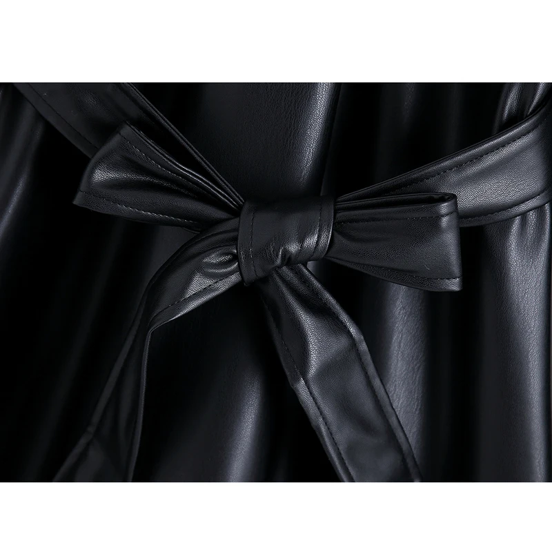 RR, платья с отложным воротником, женское модное черное платье из искусственной кожи, женские элегантные Мини платья с карманами и поясом, женские платья KAA