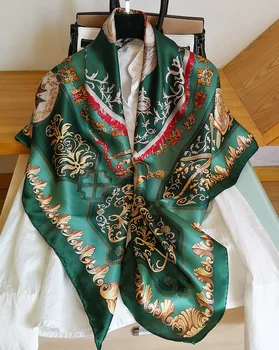 

Women's 100% Pure Silk 12mm Satin Printed Big Square Scarf Wrap Kerchief 108cm 42.5" WJ041-2