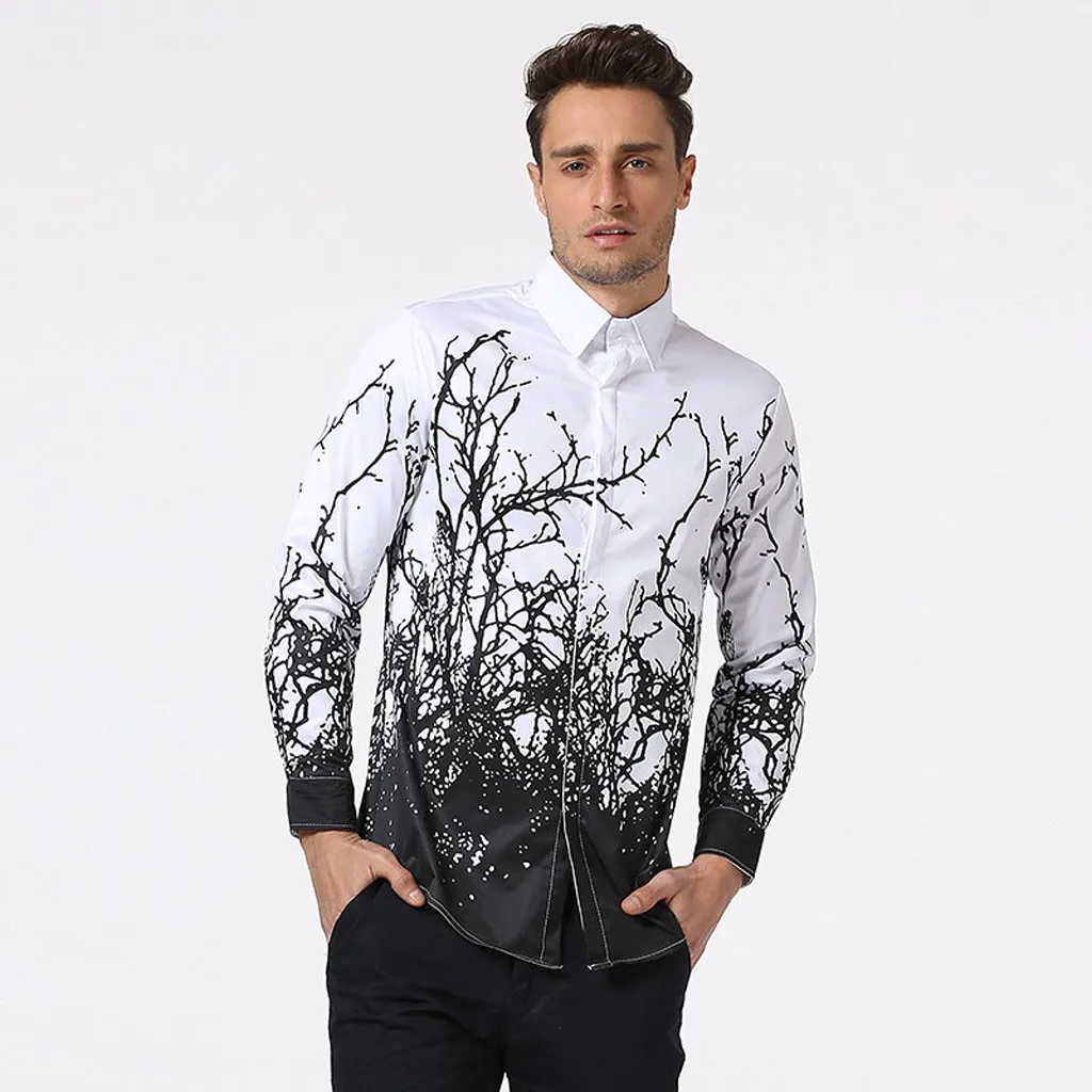 Dropshipping Casual Tops Plus Size Fashion Men's Casual Printed Turn-Down Collar Slim Fit Long Sleeve Top Shirt Blouse wo man