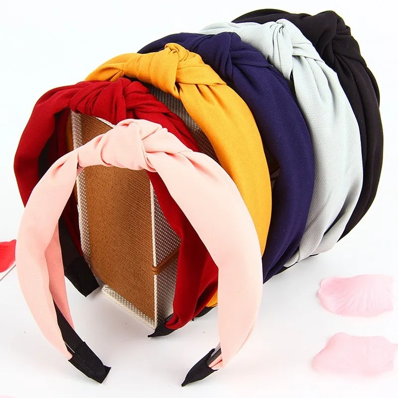 

3CM Wide Side Knotted Hairband Solid Color Knot Headbands for Women Simple Fabric Girls Hair Band Women Hair Accessories