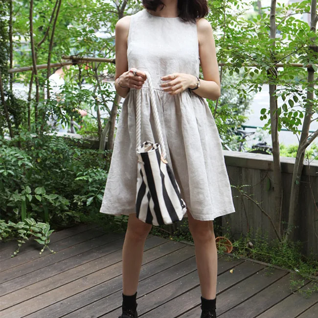 

New Style Summer Korean-style Large Size Dress Cotton Linen Vest Skirt Flax Sleeveless Doll Dress Loose-Fit