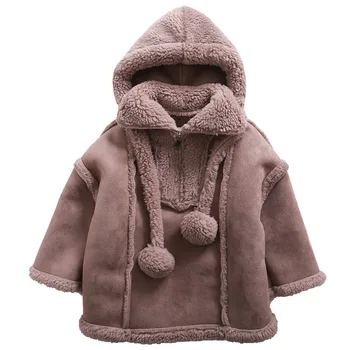 

WLG girls winter coats kids khaki coffee PU velvet thick outerwear baby girl warm hooded long sleeve casual clothes 1-6 years