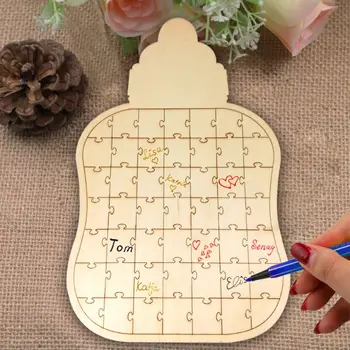 

Rustic Wooden Bottle Guestbook Jigsaw Puzzle Guest Book Alternative Wedding Party Favors Personalized Gift