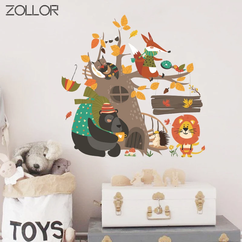 Zollor красочные животных домик на дереве настенные стикеры мультфильм Стиль