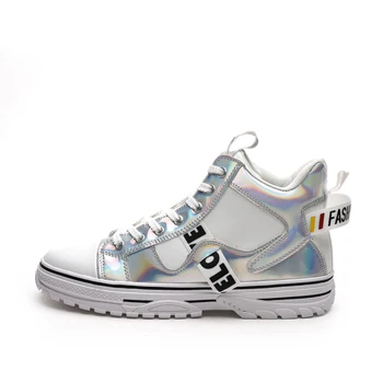 

High Top Shoes Men Autumn 2019 New Breathable Mens Skateboarding Shoes Trend Leisure Street Footwear Sport Sneakers White Silver