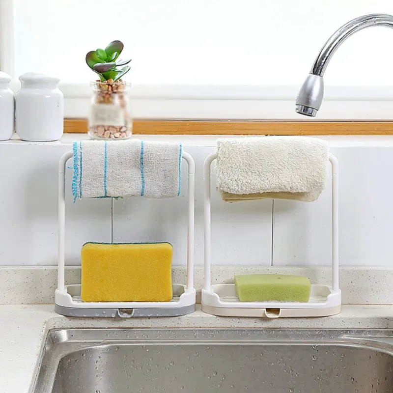 

2 in 1 Multi-function Kitchen Sink Caddy Sponge Soap Holder Cleaning Cloth Rag Hanger Sink Drain Racks Organizer