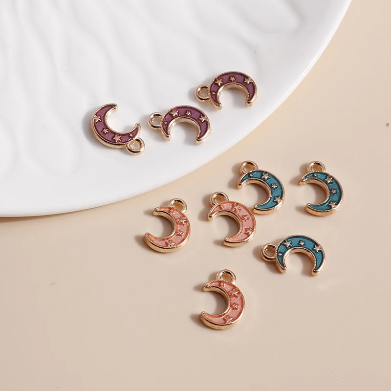 10pcs 6*10mm Enamel  Crescent Moon Charms for Necklaces Pendants Earrings DIY 3 Color Star Charms Jewelry Making Accessories