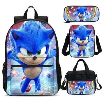 

4pcs Cartoon Sonic Shadow School Backpack Set For Boys Girls Teenagers Laptop Bagpack Kid Crossbody Satchel Pencil Case Children
