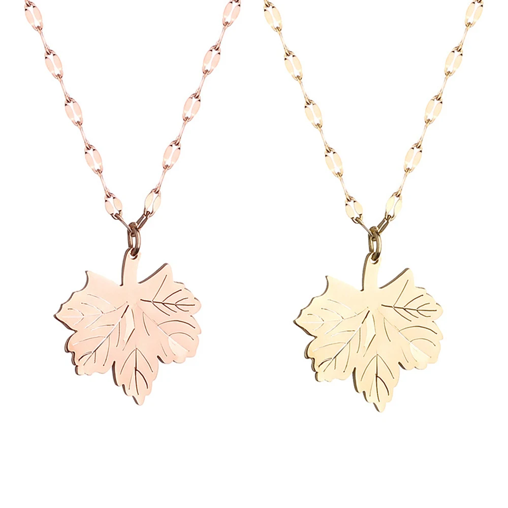 

Fashion Maple Leaf Stainless Steel Necklace Pretty Titanium Steel Leaf Rose gold Clavicle Chain Necklaces For Women Gift Jewelry