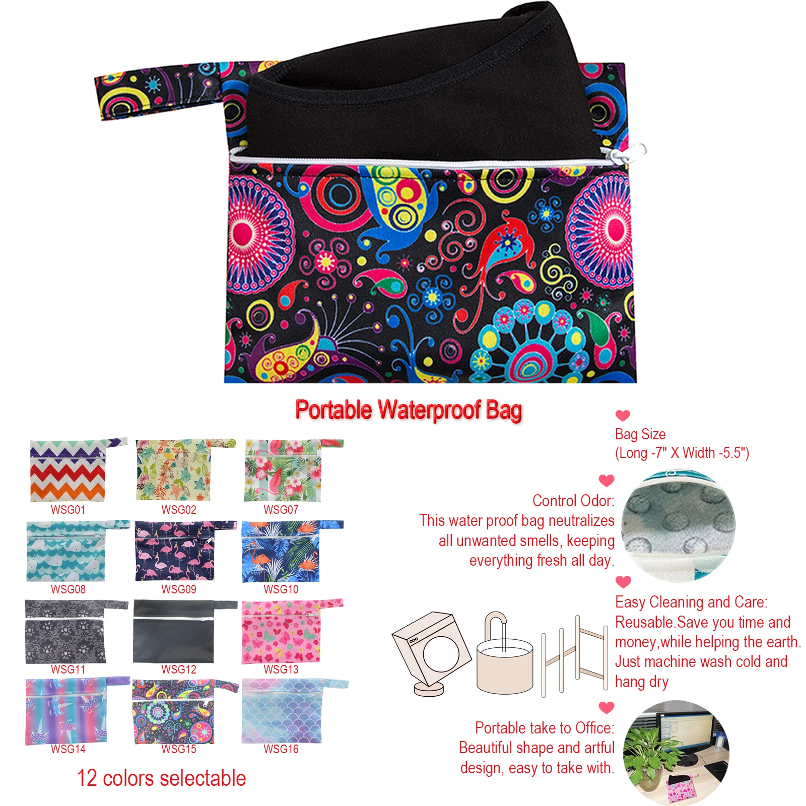 1pc Multi-functional Size 14*18 Wet Bag Reusable bag for Mama Cloth Pads Menstrual Pad Washable Sanitary Pads Bags 7 Colors 3