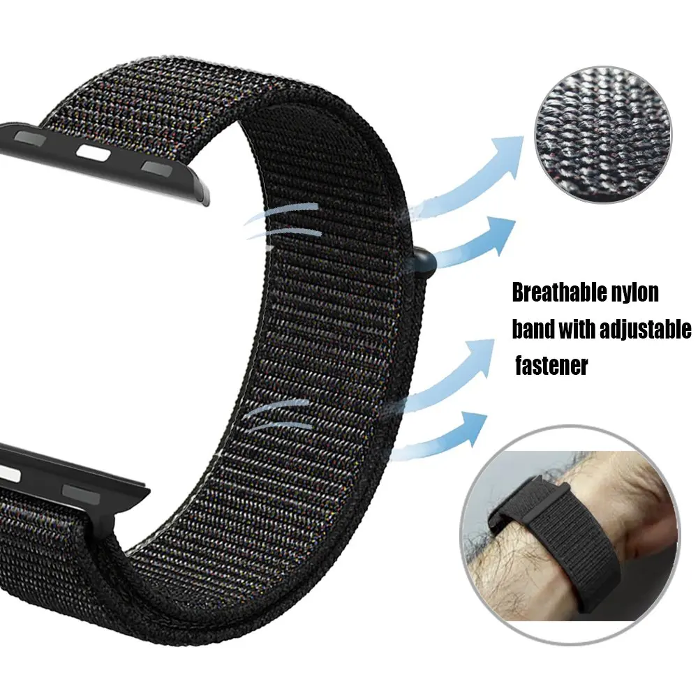 Нейлоновый ремешок для часов для Apple Watch Series 5 4 3 2 1 мягкий дышащий сменный браслет на запястье для iWatch 38 мм 40 мм 42 мм 44 мм