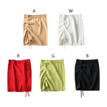 

Fashion Sexy Solid Color Drawstring Design Skirt Simple All-match Knit High Waist Women Bodycon Skirt