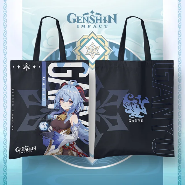 Genshin Impact Anime Cosplay Baal Kazuha Canvas Tote Bag Zhongli Yoimiya Xiao Ayaka Ganyu Hu Tao Klee Kids Collection Gifts Ganyu