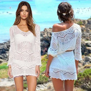 

Fashion Women White Summer Sexy Lace Knit Bikini Cover Up Swimwear Crochet Beach Dress