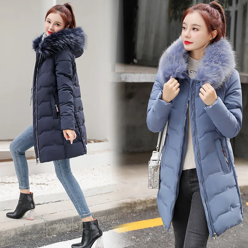 

2019 New Style Winter Thick Cotton-padded Jacket Women's Large Size Mid-length Cotton-padded Clothes Korean-style Slim Fit Fashi