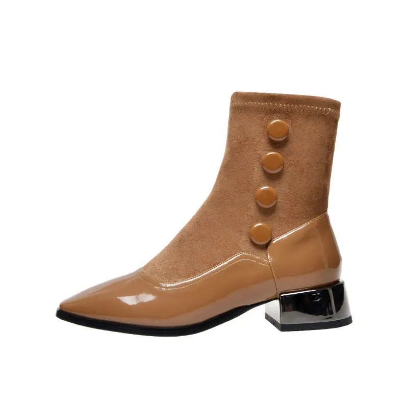 MORAZORA New brand patent leather ankle boots low heel square toe black brown ladies shoes top quality winter women boots