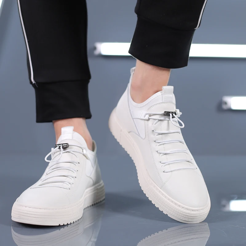 Misalwa White Leather Men Casual Sneakers Summer Breathable Men's Shoes 2020 All-match British Board Trend Student Moccasins