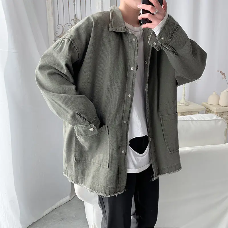 

Spring Jacket Men's Fashion Solid Color Big Pocket Tooling Jackets Mens Streetwear Wild Loose Hip Hop Bomber Jacket Men M-2XL