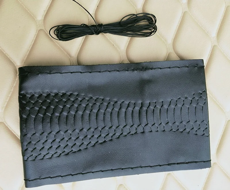 DIY натуральная кожа чехол рулевого колеса автомобиля мягкая воловья оплетка Автомобильная стрелка нить 38 см рулевое колесо аксессуары для интерьера