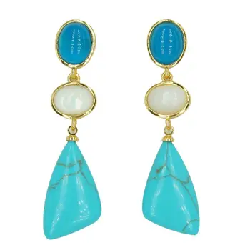 

Geometric Turquoise natural stone long dangle drop Earrings 925 sterling silver party jewelry for women2020 new fashion