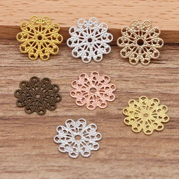 

17mm Vintage Brass Hollow Filigree Flower Charms Metal Connectors Links Finding Hair Sticks Settings DIY Jewelry Accessories