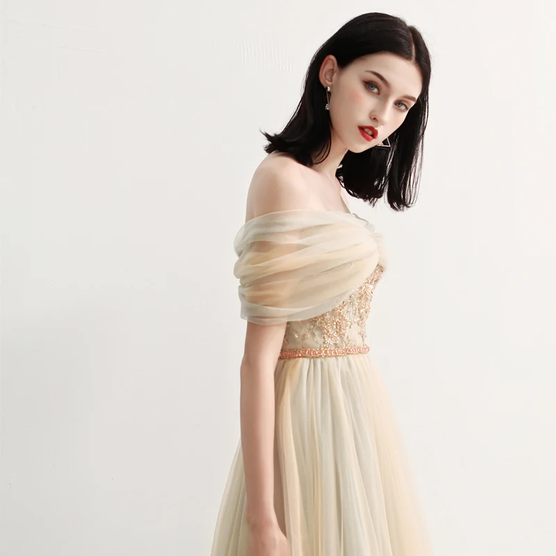 

Elegant Boat Neck Sequins Beads Lace Up Vestidos De Festa Off The Shoulder Backless Long Bridesmaid Dresses Wedding Party Gowns