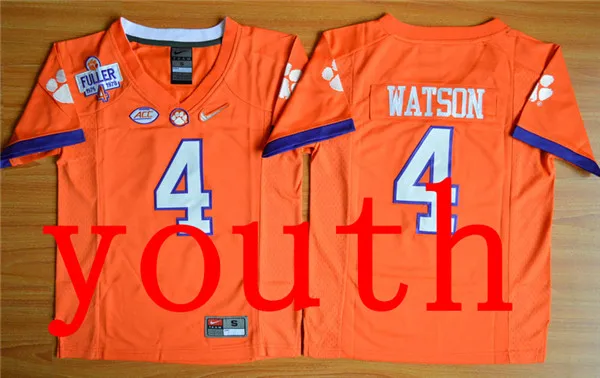Черный Hot Youth Clemson Tigers DeShaun Watson 4 Diamond Quest- Purple Size S,M,L,XL Jersey - Цвет: Черный