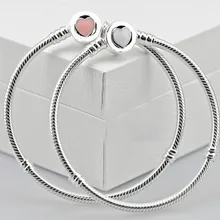 Розовый чудесный браслет-цепочка с застежкой в виде сердца и змеи, подходит для бусины из стерлингового серебра 925, браслет с подвеской «сделай сам», европейские ювелирные изделия