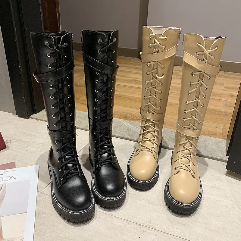 

Lizeruee Women Knee High Boots Winter And Autumn Knee High Shoes Big Size Black Brown Genuine Pu Women Zipper Round Toe Boots