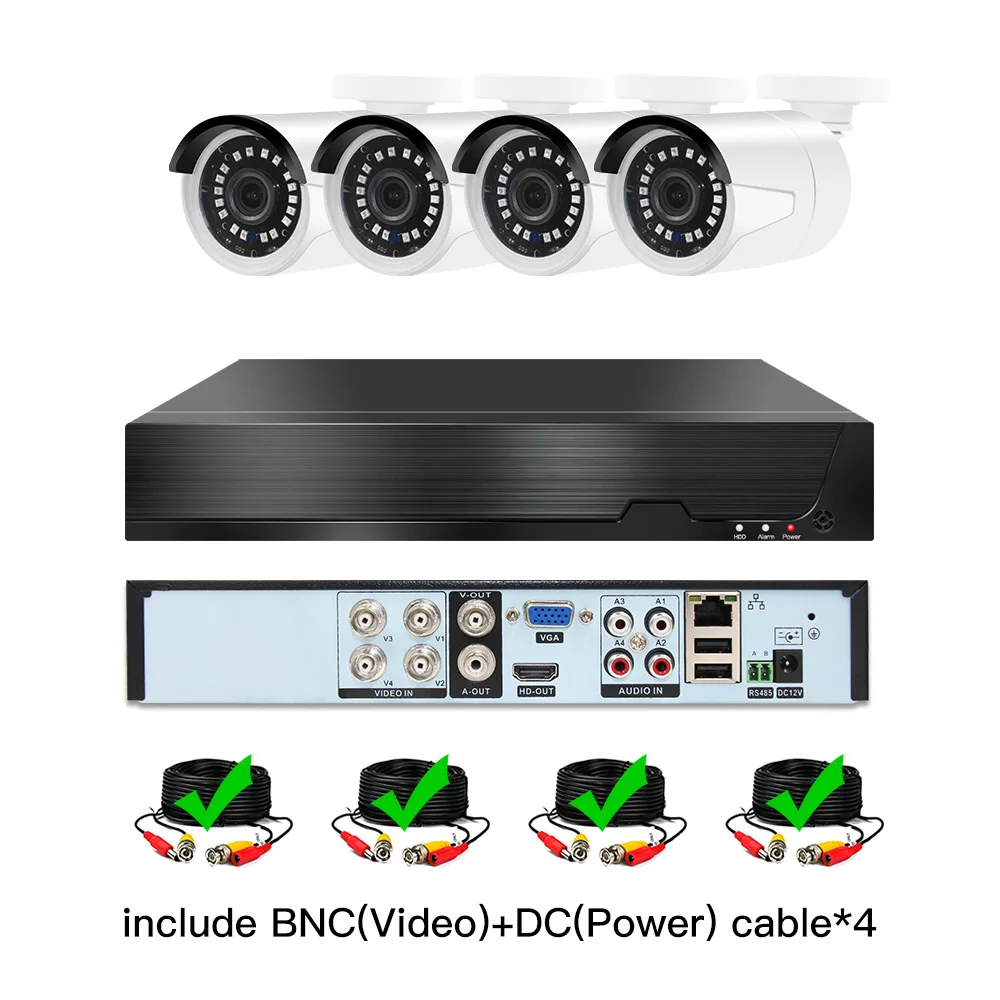 4ch 1080P AHD комплекты CCTV системы видеонаблюдения безопасности Гибридный DVR наружный металлический bulllet AHD камера видеонаблюдения P2P XMEYE 2MP комплекты - Цвет: with cable