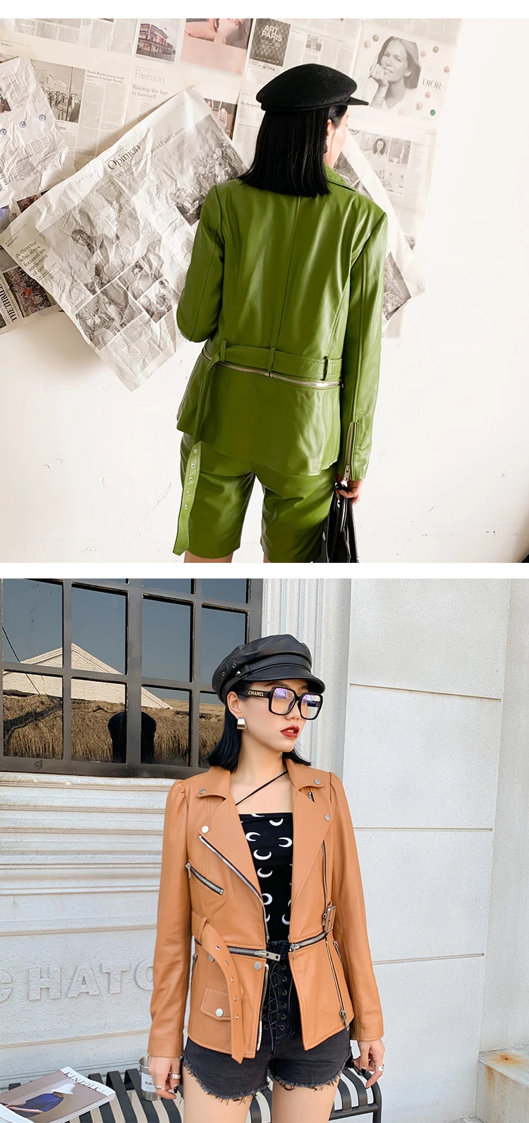 Genuine Leather Blazer Multicolor Highstreet Notched Neck Buckle Belted Solid Sheepskin Jacket Women Autumn Office Lady Outwear