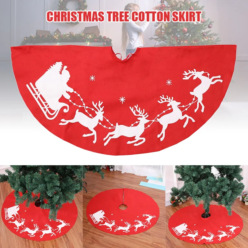

Christmas Tree Cover Skirt Deer Pattern Decoration Round Red for Home Holiday Party QP2