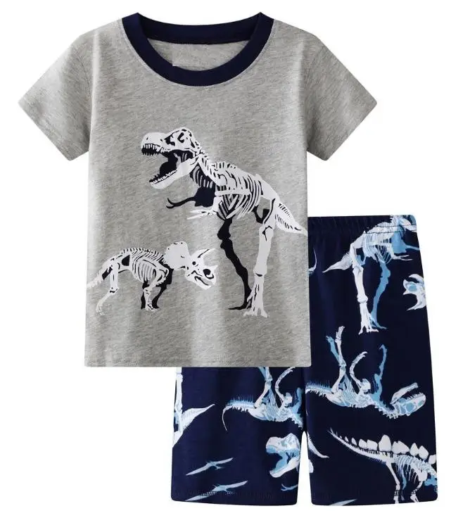 New Kids Pajamas Set 100% Cotton Boys Fire Engine Print Sleepwear Children Homewear Short Sleeve Pyjamas for 2-7 Years Free Ship | Детская