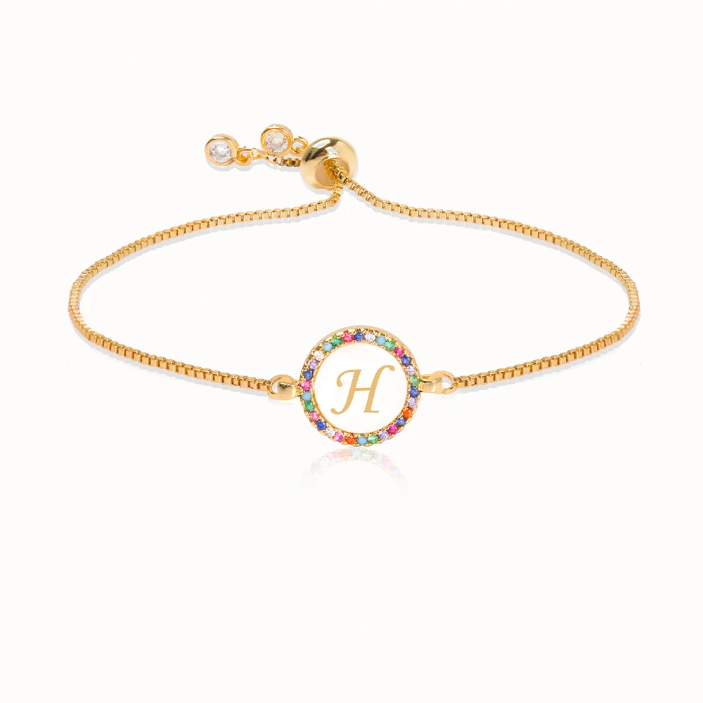 Красочный Радужный Циркон 26 буквенный браслет для женщин Регулируемый начальный браслет Femme ювелирное изделие, цепь в виде змеи рождественские подарки