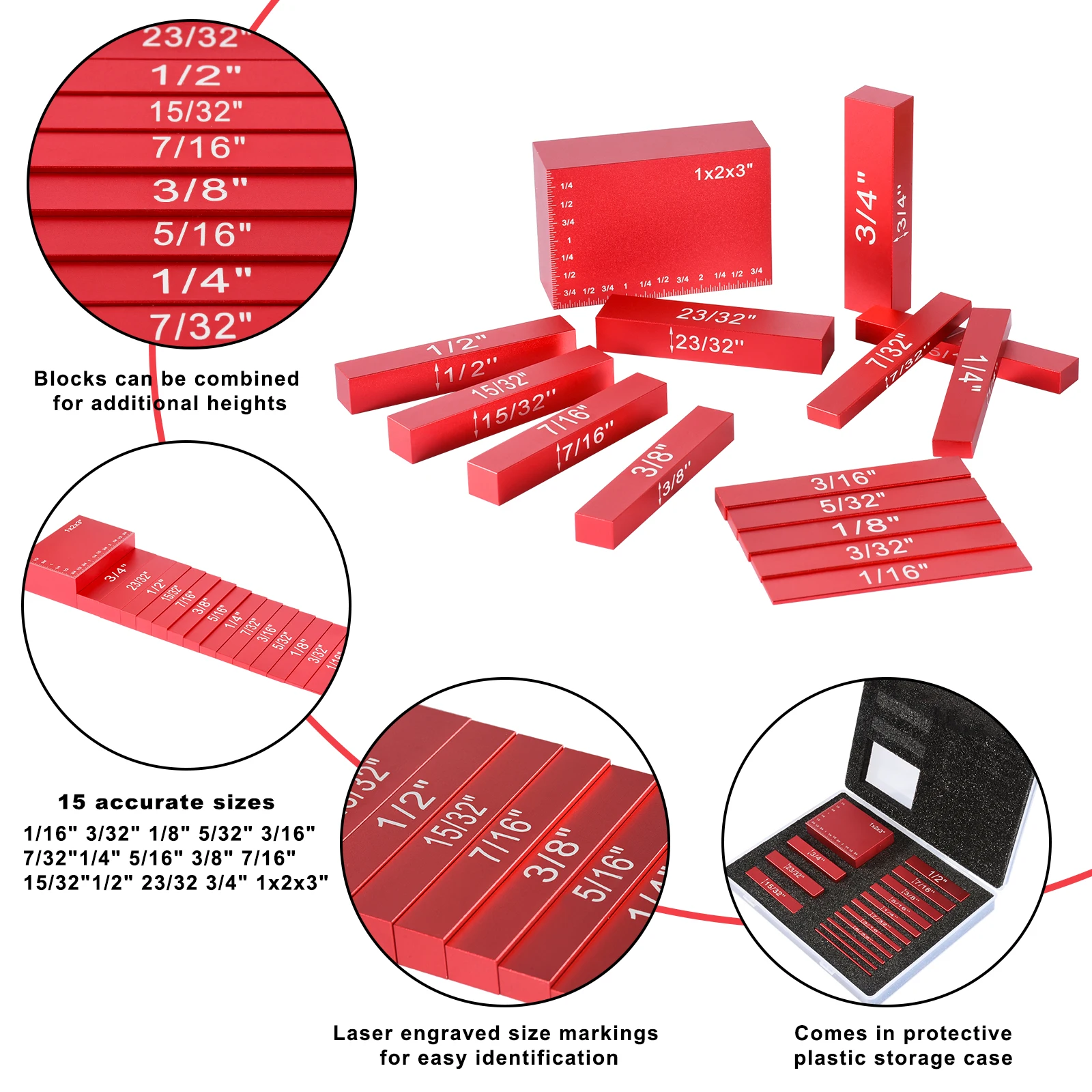 15Pcs Block Bar Height Gauge Portable Aluminum Alloy Woodworking Profile Bench Saw Accessories Precision Measuring Tools