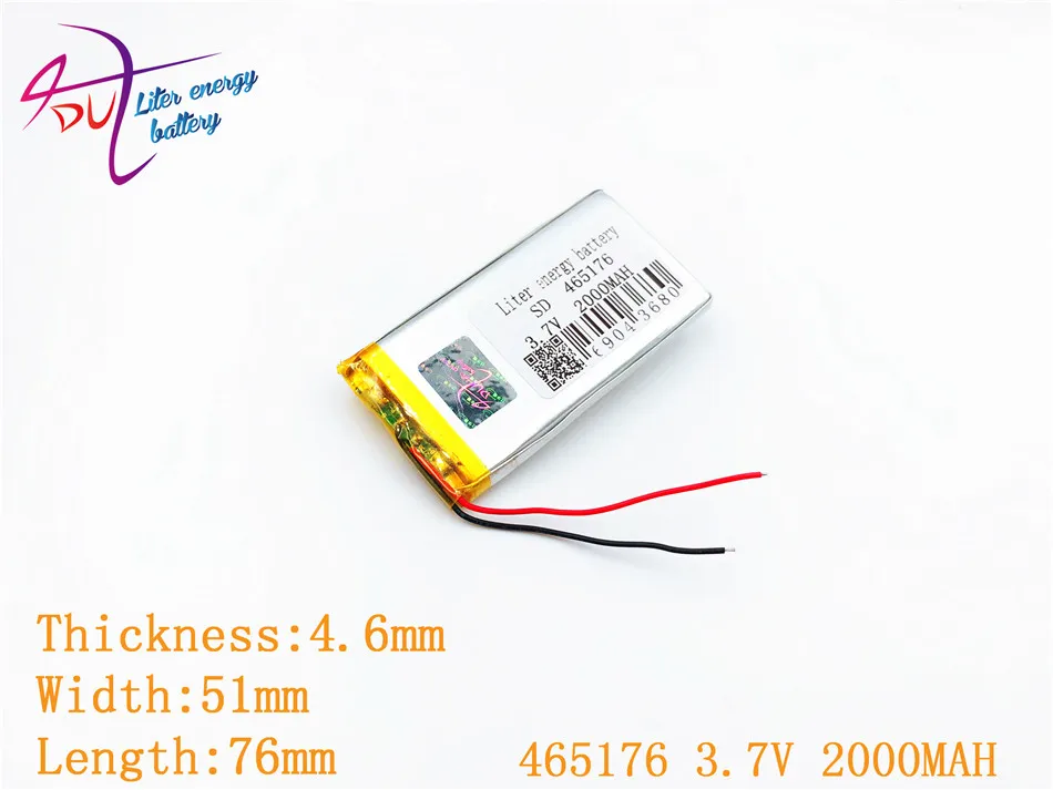 1 шт. [SD] 465176 3,7 в 455075 2000 мАч полимерный литий-ионный/литий-ионный аккумулятор для игрушек, банка питания, gps, mp3, mp4, сотового телефона, динамика