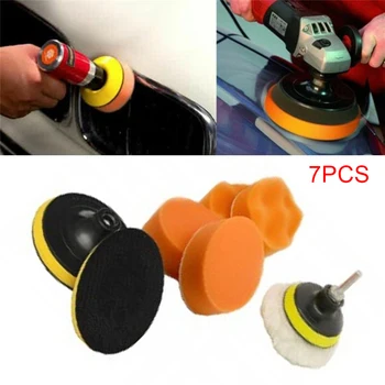 

7pcs 3" Polishing Sponge Pad 1/4" Drill Adapter Kit Car Auto Polisher Buffer Kit