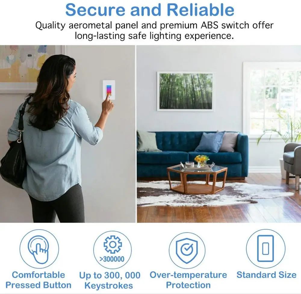 Earu SSMS86-01AJAI US WiFi Smart Wall Switch Push Button Timer Relay Voice Remote Control RGB LED Night Light Lamp TUYA Alexa Google Home - Image 3