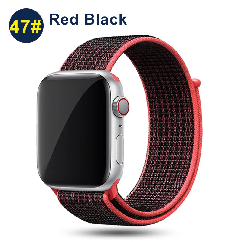 Ремешок UEBN для Apple Watch Series 5 4 3 band 44 мм/40 мм Спортивная петля для iwatch band 5 42 мм 38 мм ремешок браслет нейлоновый ремешок для часов - Цвет ремешка: Red Black